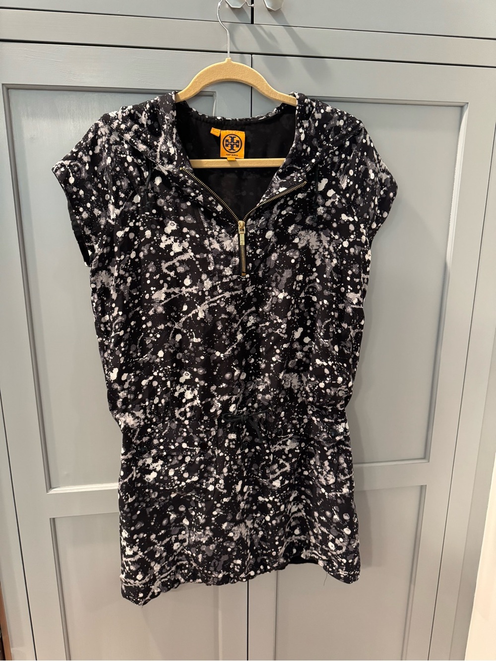 Tory Burch Silk Abstract Print Hooded Mini Dress Size 6